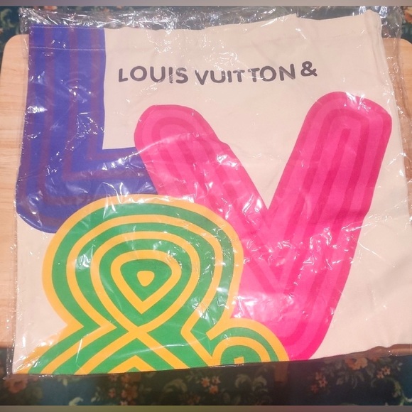 Louis Vuitton Handbags - Louis Vuitton Cream Tote with Pink, Green, and Blue Accents New